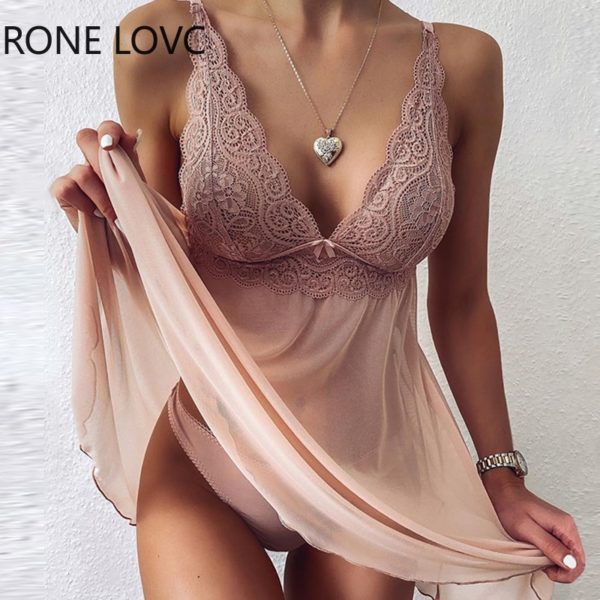 فستان شبكي من الدانتيل والكروشيه بياقة على شكل حرف V - الصورة 2