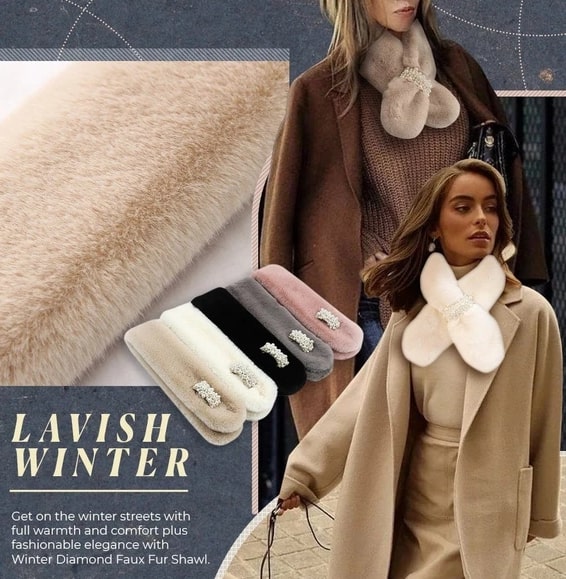وشاح ملفوف من الفرو الصناعي الماسي للشتاء - الصورة 3