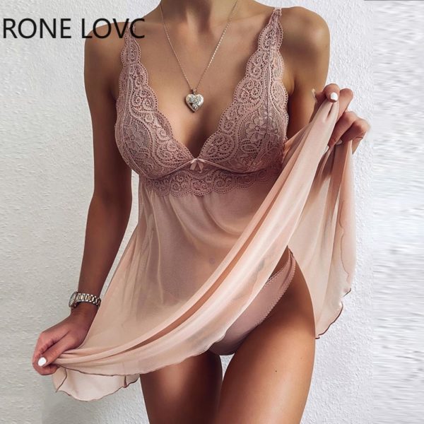 فستان شبكي من الدانتيل والكروشيه بياقة على شكل حرف V - الصورة 3