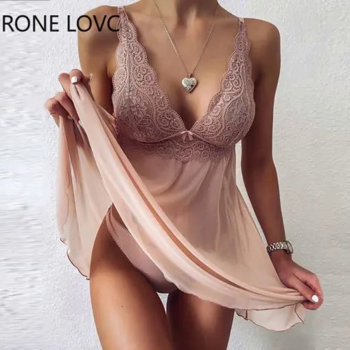 فستان شبكي من الدانتيل والكروشيه بياقة على شكل حرف V